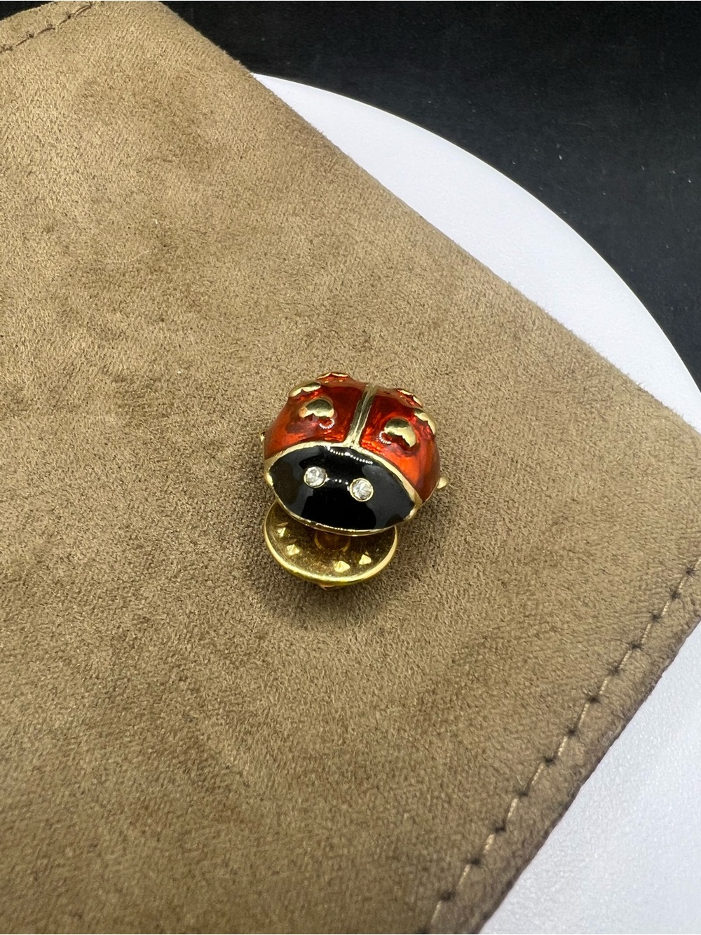 Gold-Tone Red Enamel Ladybug Pin Brooch